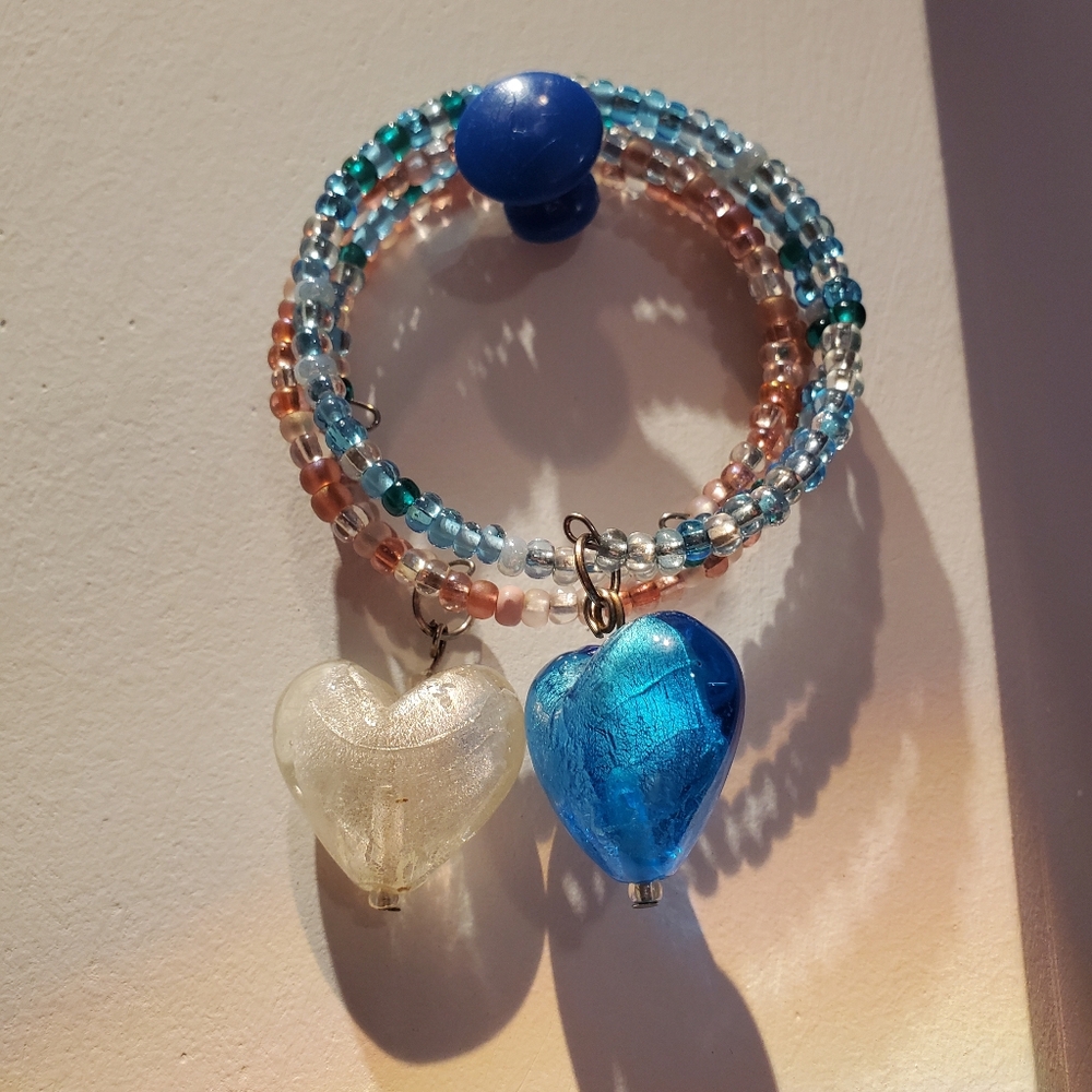 Vintage Beaded Glass Heart Bracelets